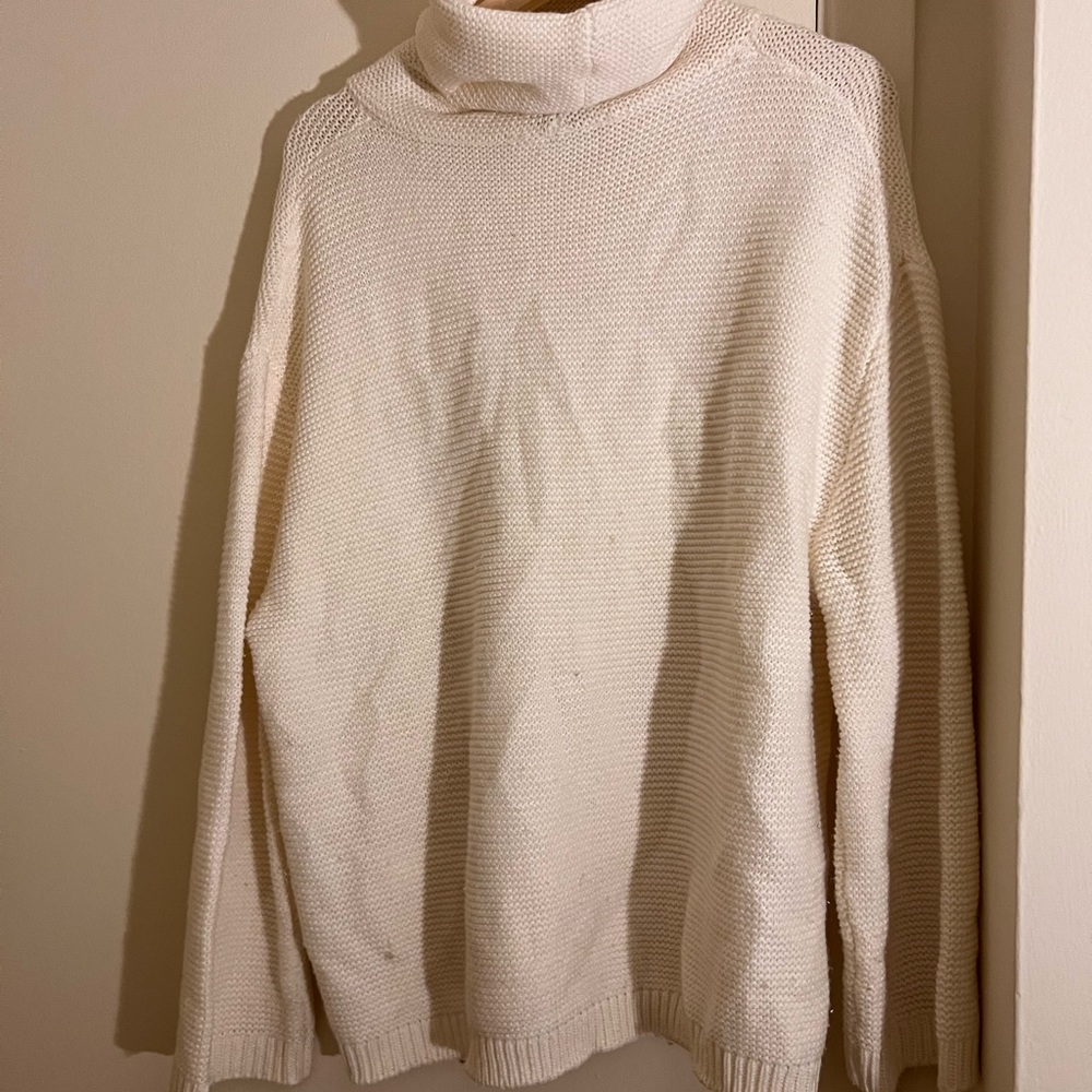 White cowl neck sweater, mid sleeves